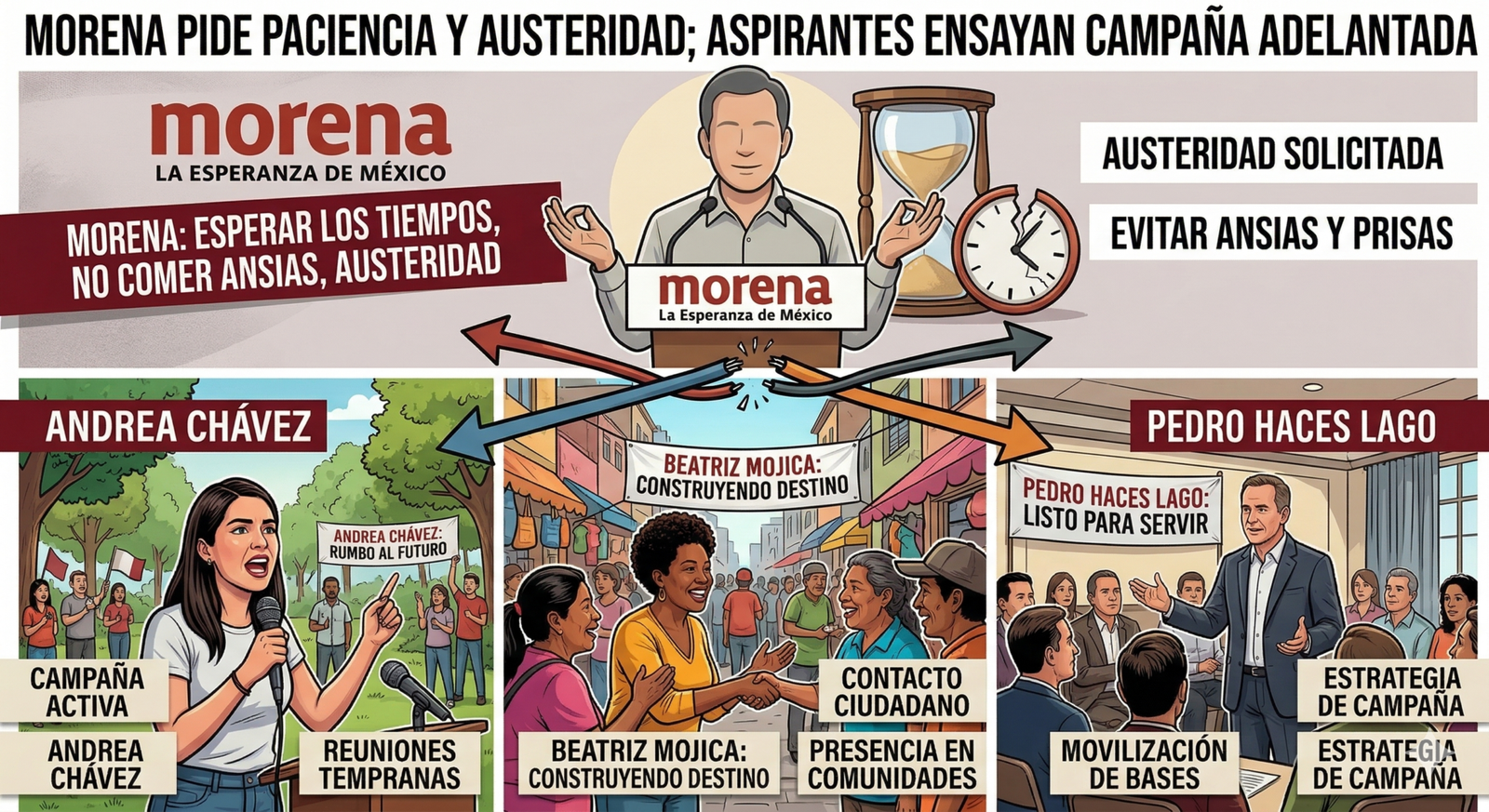 Morena pide austeridad y no comer ansias; algunos aspirantes ensayan campaña